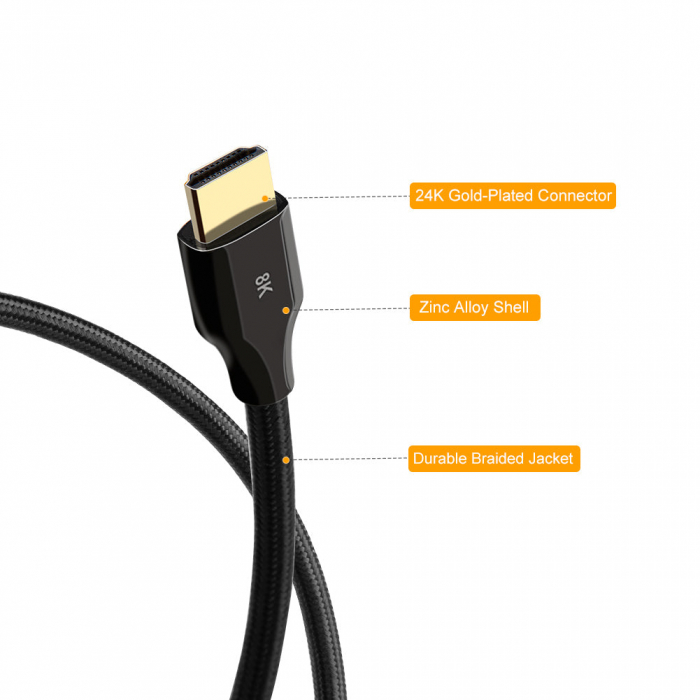 Cablu HDMI 2.1 tata-tata,  Certificat, CableCreation®, 8K@60HZ,  4K/2K@120Hz, HDCP 2.2, eARC, Gri [5]