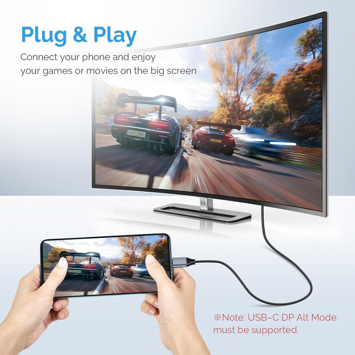Cablu USBC HDMI 2.1,  8K 60Hz, 4K 144Hz, 120Hz, 1080P 240Hz UHD, HDR , 48Gbps, ,1.8 metri, RikBo® [4]