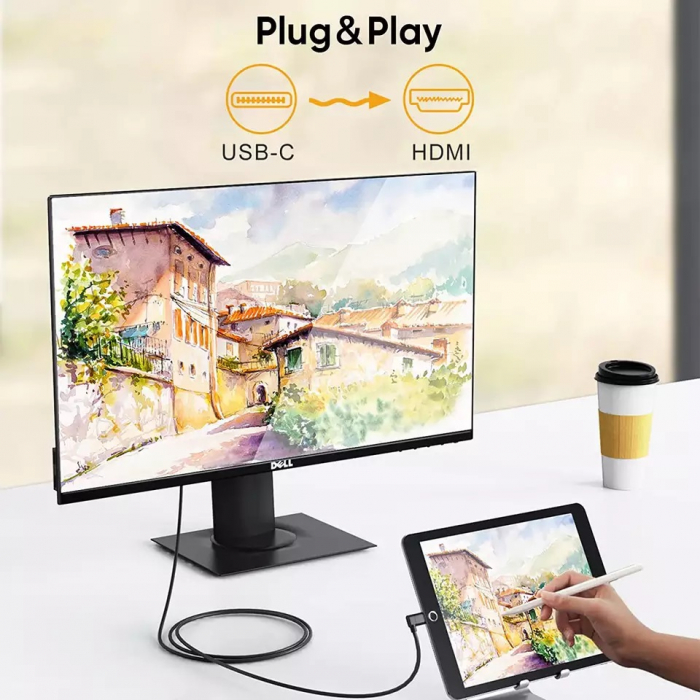 Cablu USBC HDMI 4K 30Hz, 1.8m USB 3.1 Type C Thunderbolt 3, 4 [5]