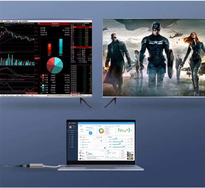 Hub USBC 4 in 1 RikBo® Plug & Play, USBC la 2 x 4K HDMI, 1 x USB-C - Power Delivery, 1x USB 3.0 [3]