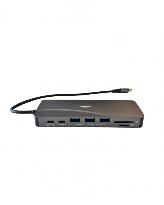 Hub USBC 14 in 1 TypeC RikBo®, 1x 10/100 Mbps RJ45, 2x 4k HDMI, 1x Dysplay Port, 3x USB3.0 , 2xUSB2.0, 1x TypeC Data Port, 1x TypeC PD Port, 1 x AUX Port, 2x SD/TF  [3]
