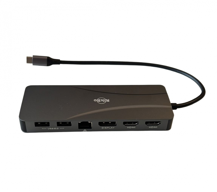 Hub USBC 14 in 1 TypeC RikBo®, 1x 10/100 Mbps RJ45, 2x 4k HDMI, 1x Dysplay Port, 3x USB3.0 , 2xUSB2.0, 1x TypeC Data Port, 1x TypeC PD Port, 1 x AUX Port, 2x SD/TF  [5]