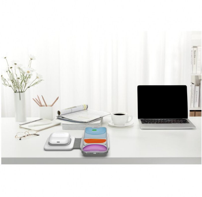 Incarcator Wireless Magsafe 2 in 1, Magsafe Duo, FastCharge 15W, Statie de incarcare Magsafe Duo, marca Rikbo, compatibil cu Iphone, Samsung, Huawei, Oppo, Xiaomi, Airpods Pro, Galaxy Buds, TWS, Alb [5]