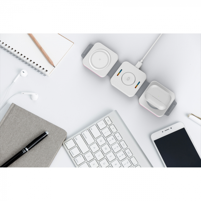 Incarcator Wireless Magsafe 3 in 1, Pliabil, FastCharge 15W, Statie de incarcare cu Magsafe, compatibil cu Iphone, Samsung, Huawei, Oppo, Xiaomi, Apple Watch, Airpods Pro, Galaxy Buds, TWS [5]