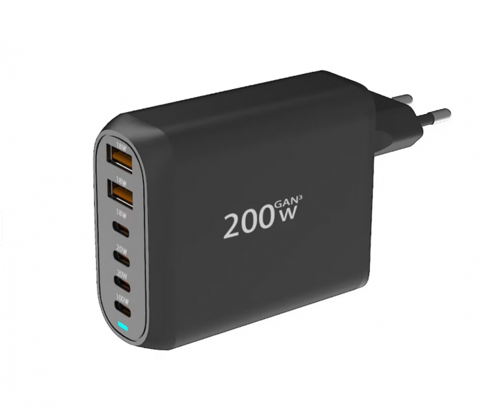 Statie de incarcare 160W GaN3, 6 Porturi QC2.0, QC3.0, PD, PD 3.0 Incarcare rapida USB Type-C pentru Smartphone, MacBook Pro, Laptop, iPad, Samsung Galaxy, iPhone, RiKbo® [2]