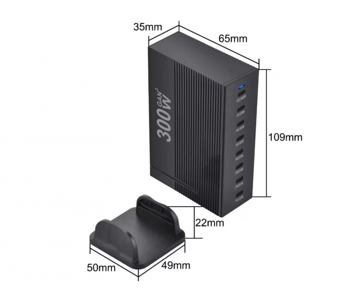 Statie de incarcare 300W GaN3 8 in 1, Fast Charging USB-C PD, 100W + 30W Incarcare rapida USB Type-C pentru Smartphone, Laptop, Samsung Galaxy, Apple Universal RiKbo® [4]