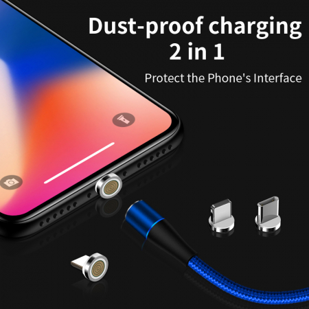 Cablu de incarcare rapida si transfer de date 7pini, 3A magnetic RiKbo® 3 in 1 Lightning, Type-C , micro-USB rotatie 360 grade, Albastru [4]