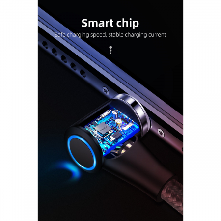 Cablu de incarcare si transfer de date, Fast Charge 3A,7 pini, Magnetic 3 in 1, rotatie 360 grade, Lightning, Type-C , Micro-USB RikBo® compatibil Iphone Android, Indicator LED, 1 metru Negru [3]