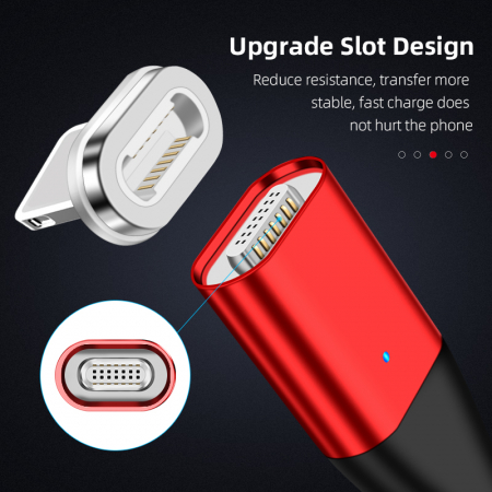 Cablu Fast Charge 2 in 1 UsbC - 2 x Lightning 20W, 14pini, Magnetic, RikBo® compatibil Iphone 12, 11, X, 8, transfer de date,1 metru, Rosu [3]