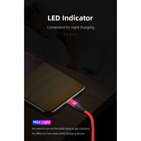Cablu Fast Charge 2 in 1 UsbC - 2 x Lightning 20W, 14pini, Magnetic, RikBo® compatibil Iphone 12, 11, X, 8, transfer de date,1 metru, Rosu [4]