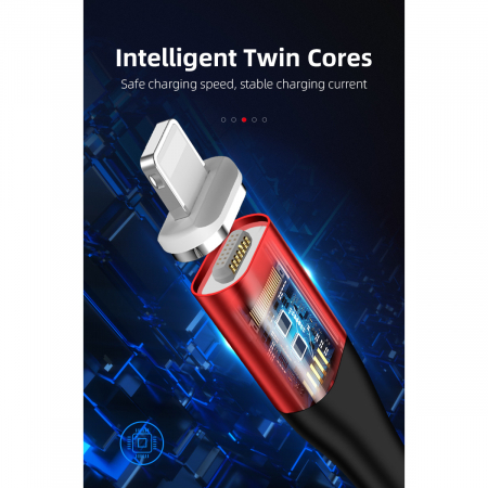 Cablu Fast Charge 2 in 1 UsbC - 2 x Lightning 20W, 14pini, Magnetic, RikBo® compatibil Iphone 12, 11, X, 8, transfer de date,1 metru, Rosu [5]