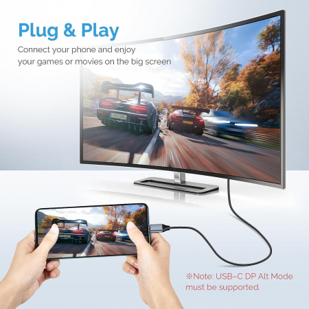 Cablu USBC HDMI 2.1,  8K 60Hz, 4K 144Hz, 120Hz, 1080P 240Hz UHD, HDR , 48Gbps, ,1.8 metri, RikBo® [3]