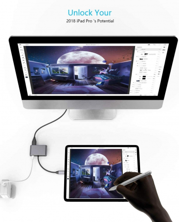 Hub USBC 4 in 1 RikBo® Plug & Play, USBC la 2 x 4K HDMI, 1 x USB-C - Power Delivery, 1x USB 3.0 [1]