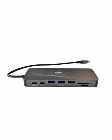 Hub USBC 14 in 1 TypeC RikBo®, 1x 10/100 Mbps RJ45, 2x 4k HDMI, 1x Dysplay Port, 3x USB3.0 , 2xUSB2.0, 1x TypeC Data Port, 1x TypeC PD Port, 1 x AUX Port, 2x SD/TF  [2]