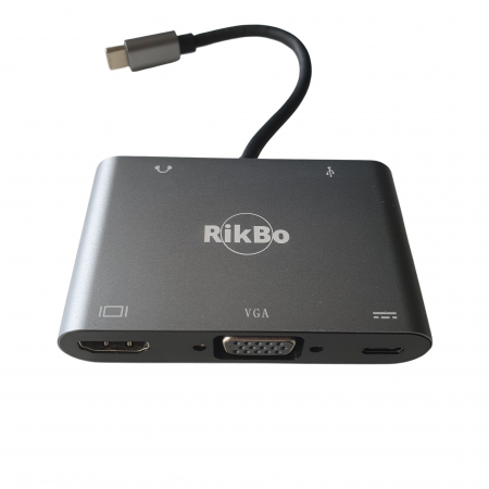 Docking Stations/ Hub-uri USB - Hub USBC 5 in 1 RikBo® USB Type-C la 1 x USB-C - Power Delivery, 1 x USB 3.0, 1 x 4K HDMI, 1 x VGA, 1 x AUX