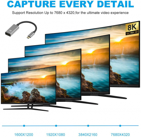 Hub USBC RikBo®, adaptor USBC la 8K 60Hz, 1.4 Display Port [1]