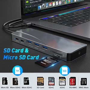 Hub USBC 14 in 1 TypeC RikBo®, 1x 10/100 Mbps RJ45, 2x 4k HDMI, 1x Dysplay Port, 3x USB3.0 , 2xUSB2.0, 1x TypeC Data Port, 1x TypeC PD Port, 1 x AUX Port, 2x SD/TF  [6]