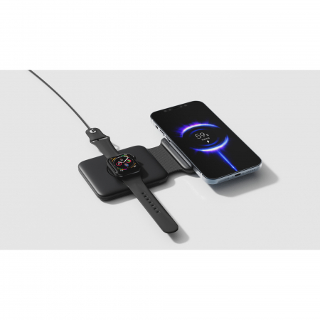 Incarcator Wireless Magsafe 3 in 1, FastCharge 15W, Statie de incarcare Magsafe Duo, marca Rikbo, compatibil cu Iphone, Airpods Pro, Apple Watch, Samsung, Huawei, Xiaomi, Oppo, Negru [1]