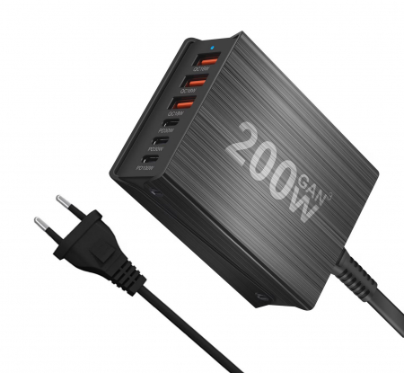 Statie de incarcare 200W GaN3 6 Porturi, 3x USBC, 3 x USBA PD 3.0, QC2.0, QC3.0, PD, Incarcare rapida USB Type-C pentru Smartphone, MacBook Pro, Laptop, iPad, Samsung Galaxy, iPhone, RiKbo® [6]