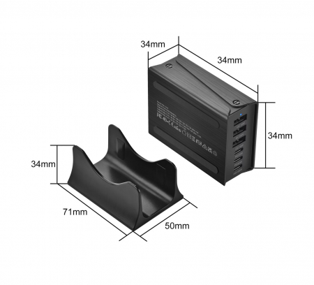 Statie de incarcare 200W GaN3 6 Porturi, 3x USBC, 3 x USBA PD 3.0, QC2.0, QC3.0, PD, Incarcare rapida USB Type-C pentru Smartphone, MacBook Pro, Laptop, iPad, Samsung Galaxy, iPhone, RiKbo® [5]
