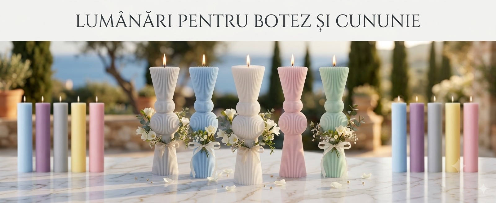 Colectie noua: Lumanari botez sau cununie canelate drepte si clepsidra
