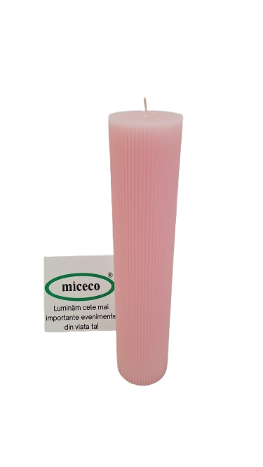 Lumanare canelata dreapta D7xH35 cm -Roz [3]