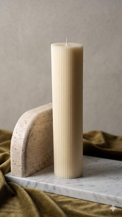 Lumanare canelata dreapta D7xH35 cm -Ivory [2]
