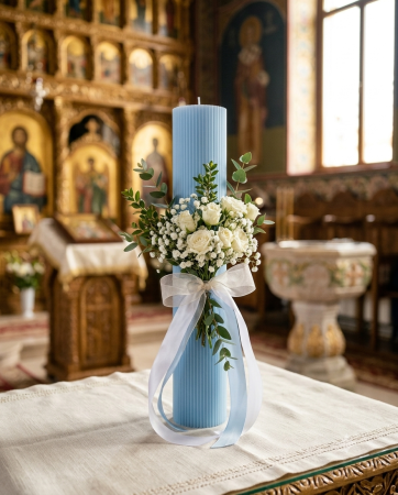 Alte Tipuri - Lumanare canelata dreapta D7xH35 cm -Bleu