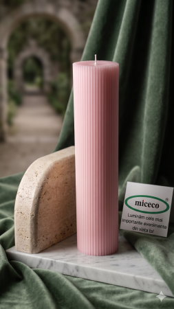 Lumanare canelata dreapta D7xH35 cm -Roz [1]
