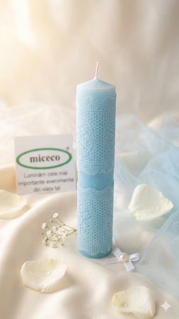 Lumanari Nunta Albastre - Lumanare dantelata Miceco D5.6xH28 cm