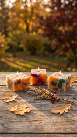 Lumanari Toamna / Halloween - Lumanare decorativa cub mozaic
