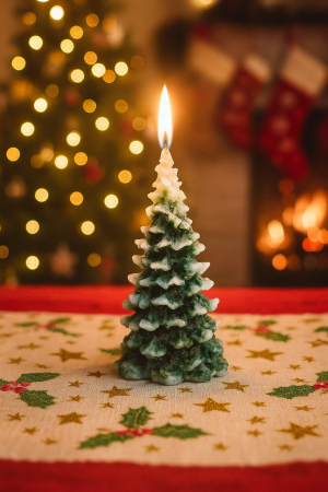 Lumanari Decorative de Craciun - Lumanare decorativa bradut verde nins 11 cm