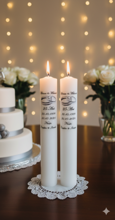 Lumanari Nunta Scurte / Lumanari Cununie Scurte - Lumânări Nunta de Argint – Model Personalizat D6xH39– 25 Ani