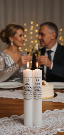 Lumanari Nunta Scurte / Lumanari Cununie Scurte - Lumânări Nunta de Argint – Model Personalizat– 25 Ani