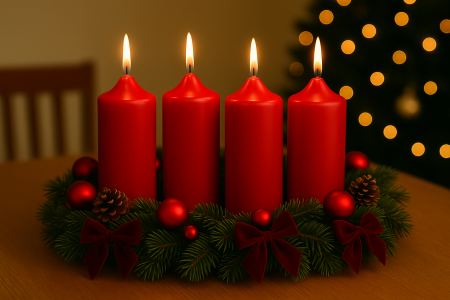 Lumanari Decorative de Craciun - Set 4 Lumanari Craciun - Coronita de Advent D4.4xH6.5 Cm Rosii