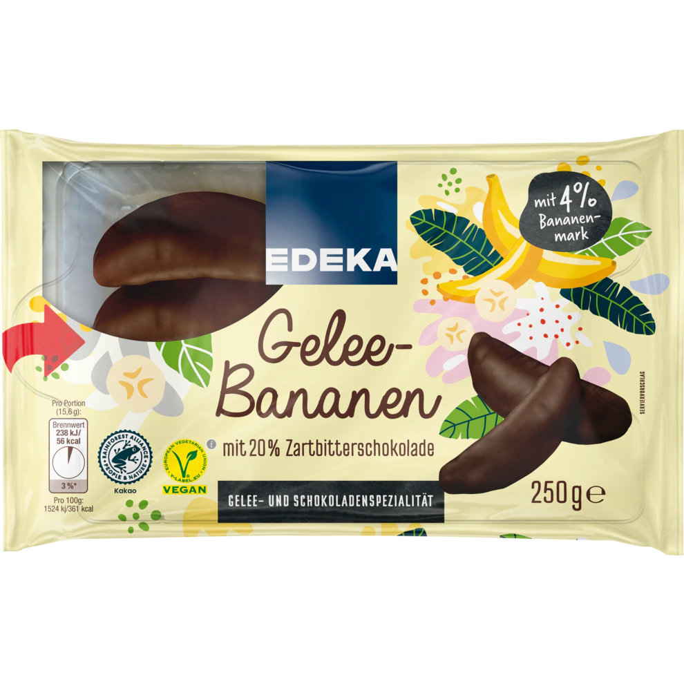 Edeka - Jeleuri banane invelite in ciocolata - Vegan - 250g [1]