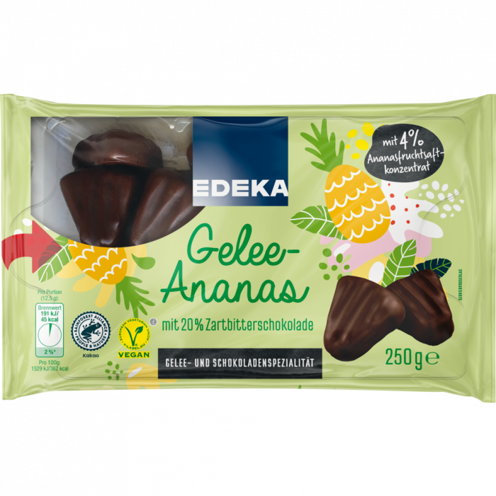 Edeka - Jeleuri ananas invelite in ciocolata - Vegan - 250g [1]
