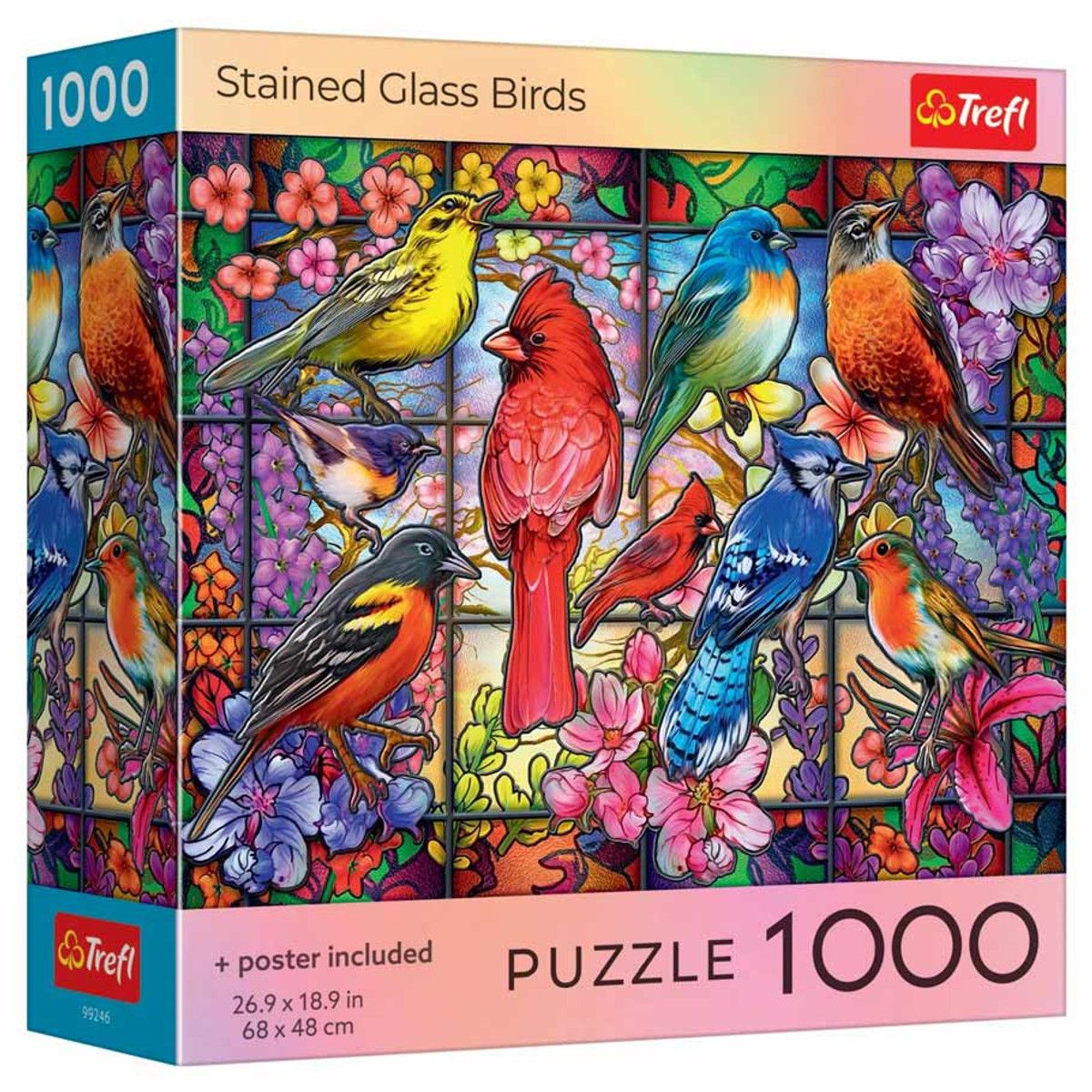 Jucării și Jocuri pentru copii - Puzzle trefl 1000 pasari din vitraliu cu poster inclus