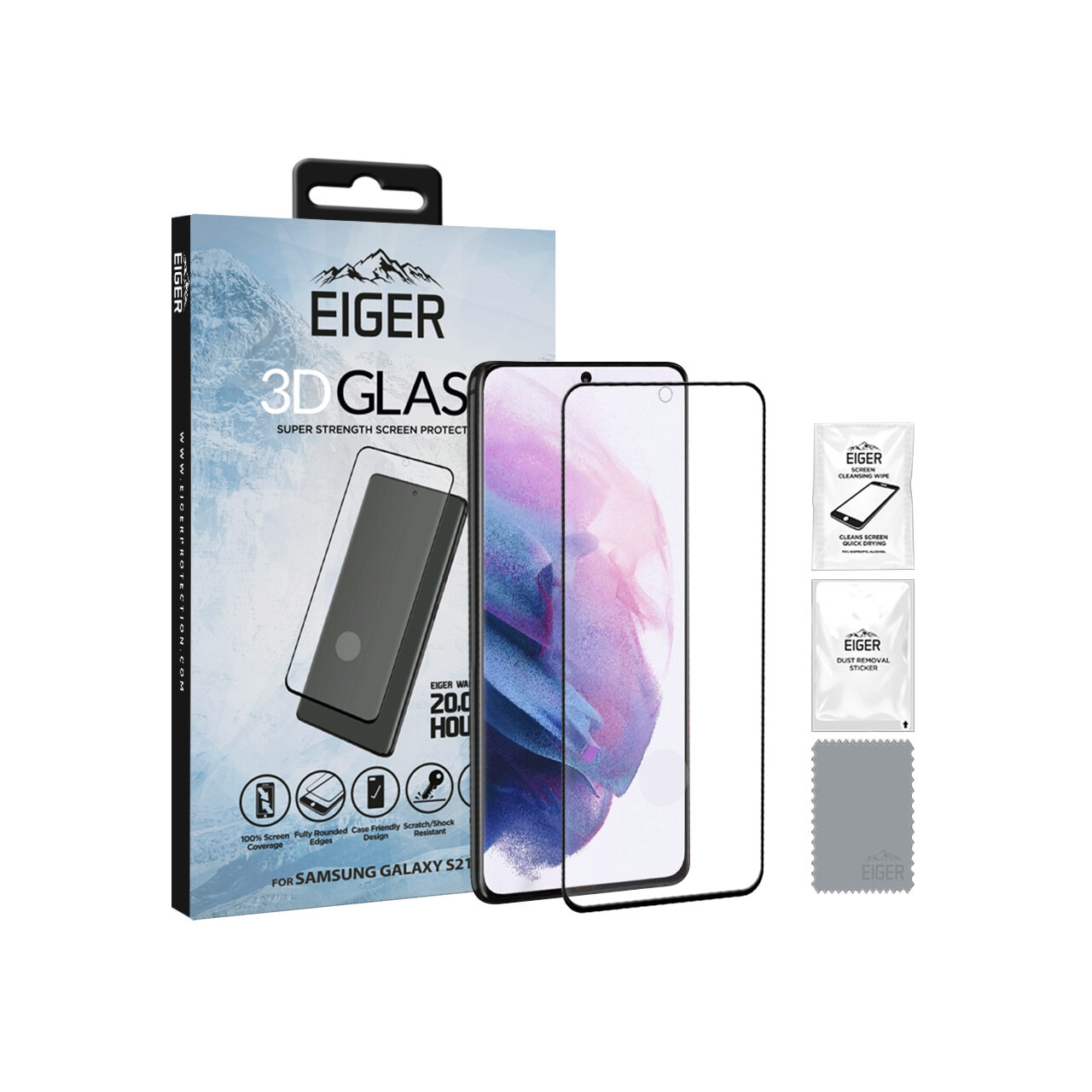 Folii Telefoane - Folie Samsung Galaxy S21 Plus Eiger Sticla 3D Case Friendly Clear Black