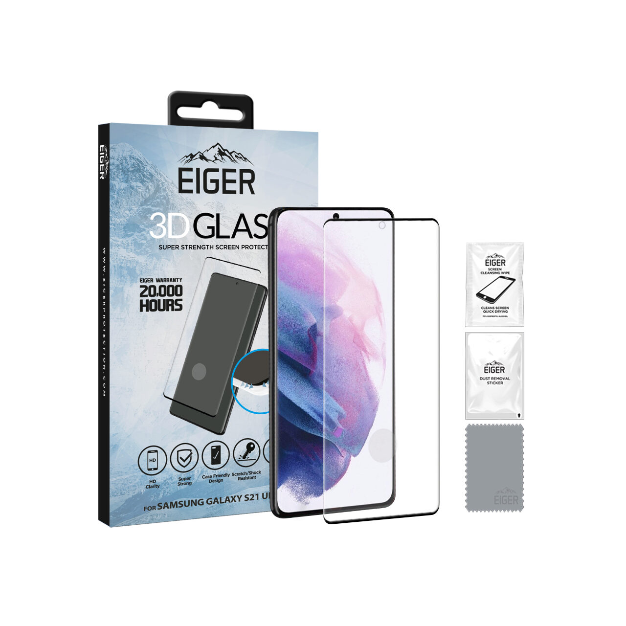 Folii Telefoane - Folie Samsung Galaxy S21 Ultra Eiger Sticla 3D Case Friendly Clear Black
