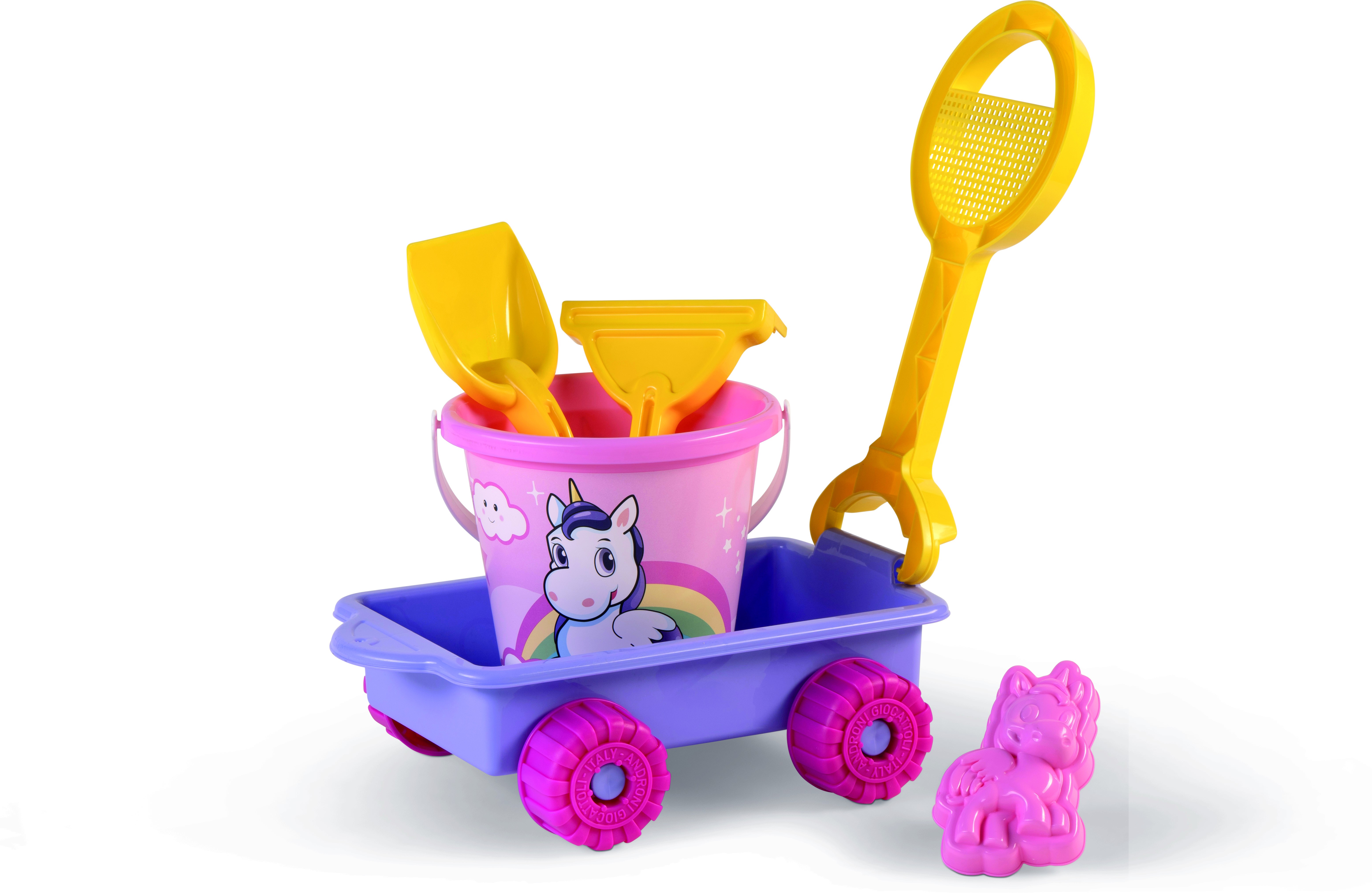 Carucior Unicorn cu unelte pentru apa si nisip si galetusa incluse [1]