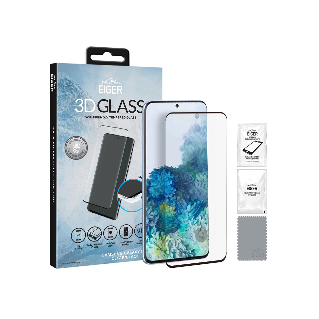Folii Telefoane - Folie Samsung Galaxy S20 Eiger Sticla 3D Case Friendly Clear Black