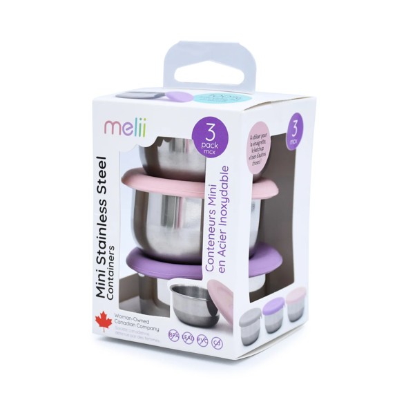 Set 3 recipiente mini inox cu capac silicon, melii, roz mov gri [4]