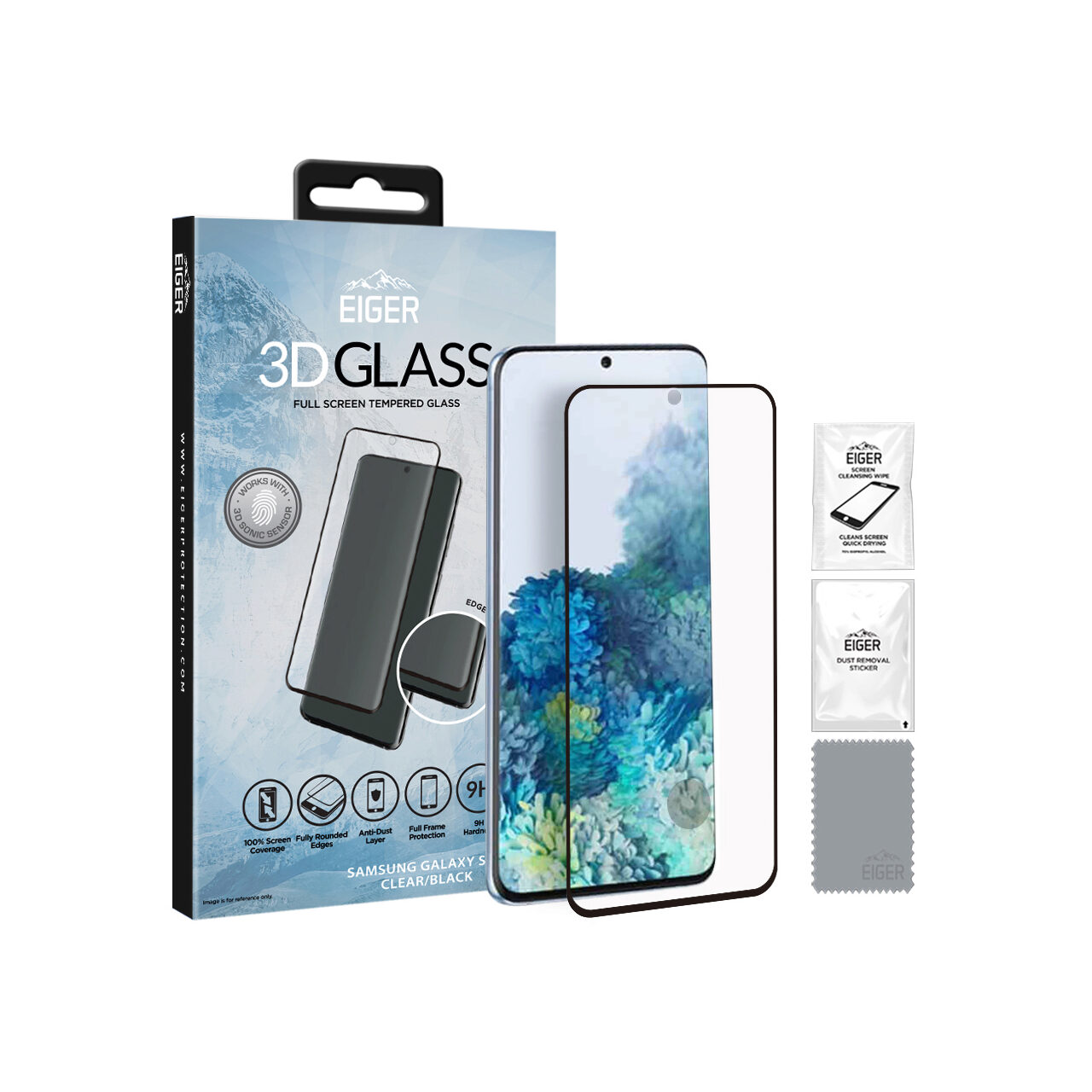 Folii Telefoane - Folie Samsung Galaxy S20 Eiger Sticla 3D Edge to Edge Clear Black