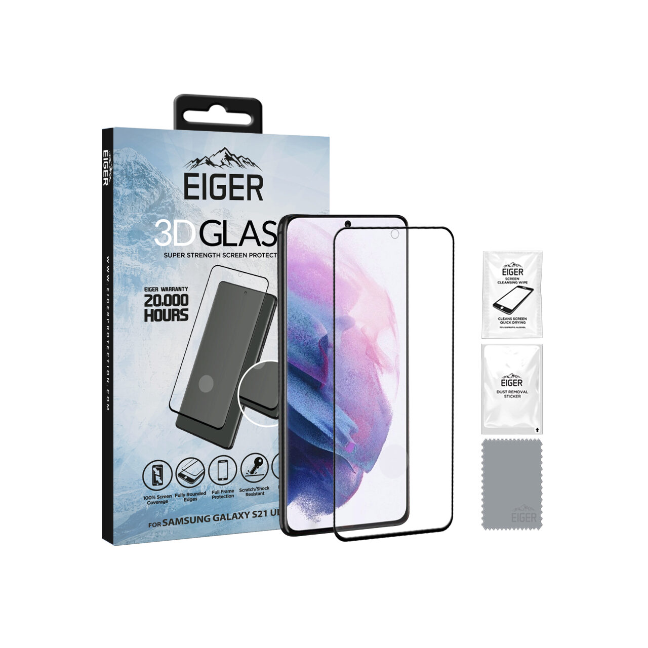 Folii Telefoane - Folie Samsung Galaxy S21 Ultra Eiger Sticla 3D Edge to Edge Clear Black
