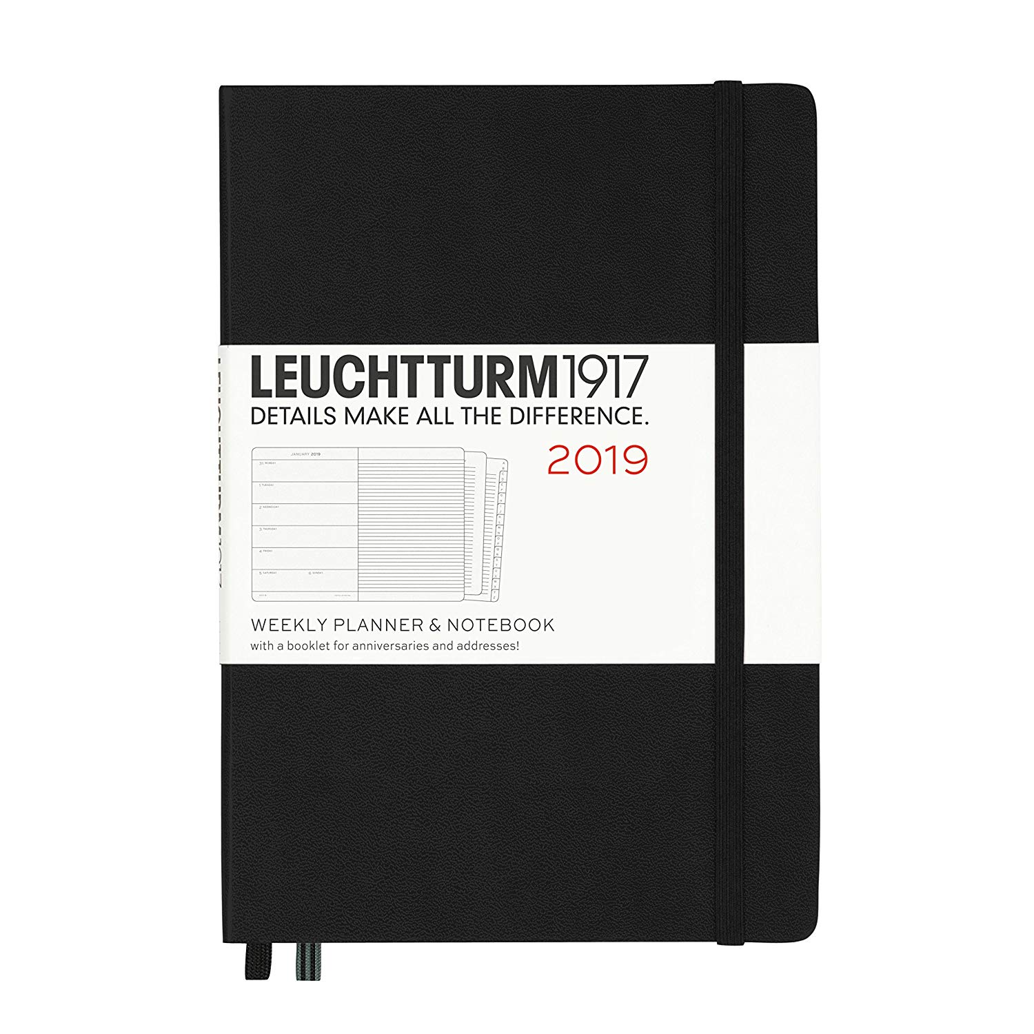 Agende - Agenda saptamanala+caiet a5 2019 negru leuchtturm