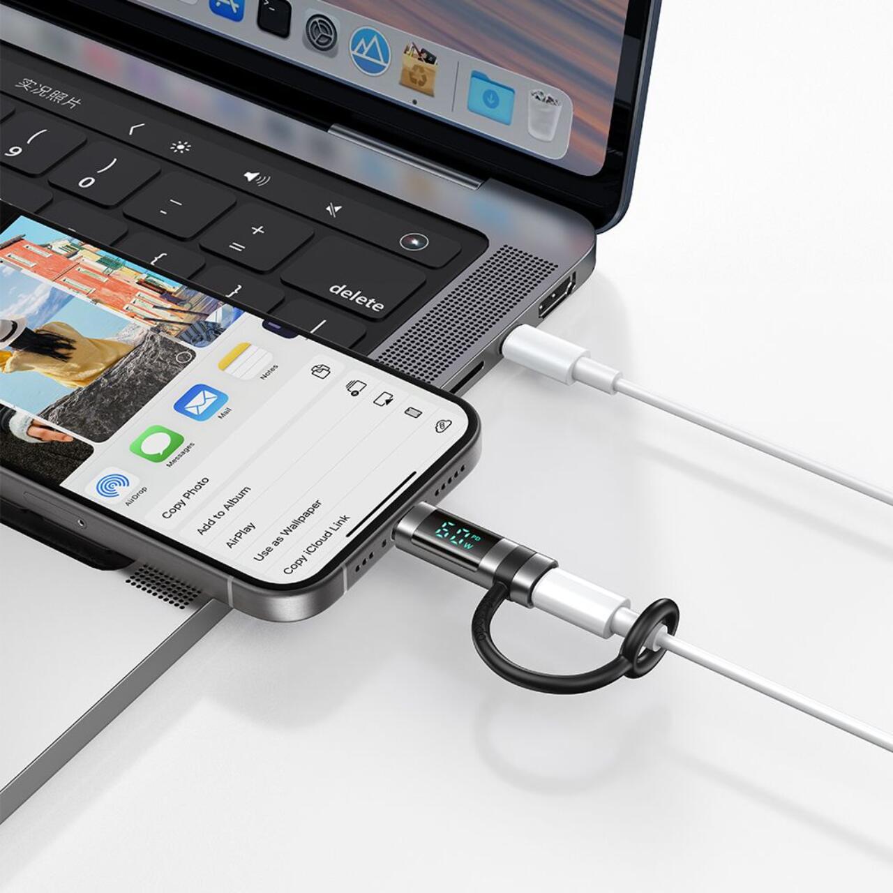 Mcdodo Adaptor Lightning la Type-C 60W, Pigeon Series, carlig din silicon, aliaj de aluminiu, afisaj LED HD, Negru [4]