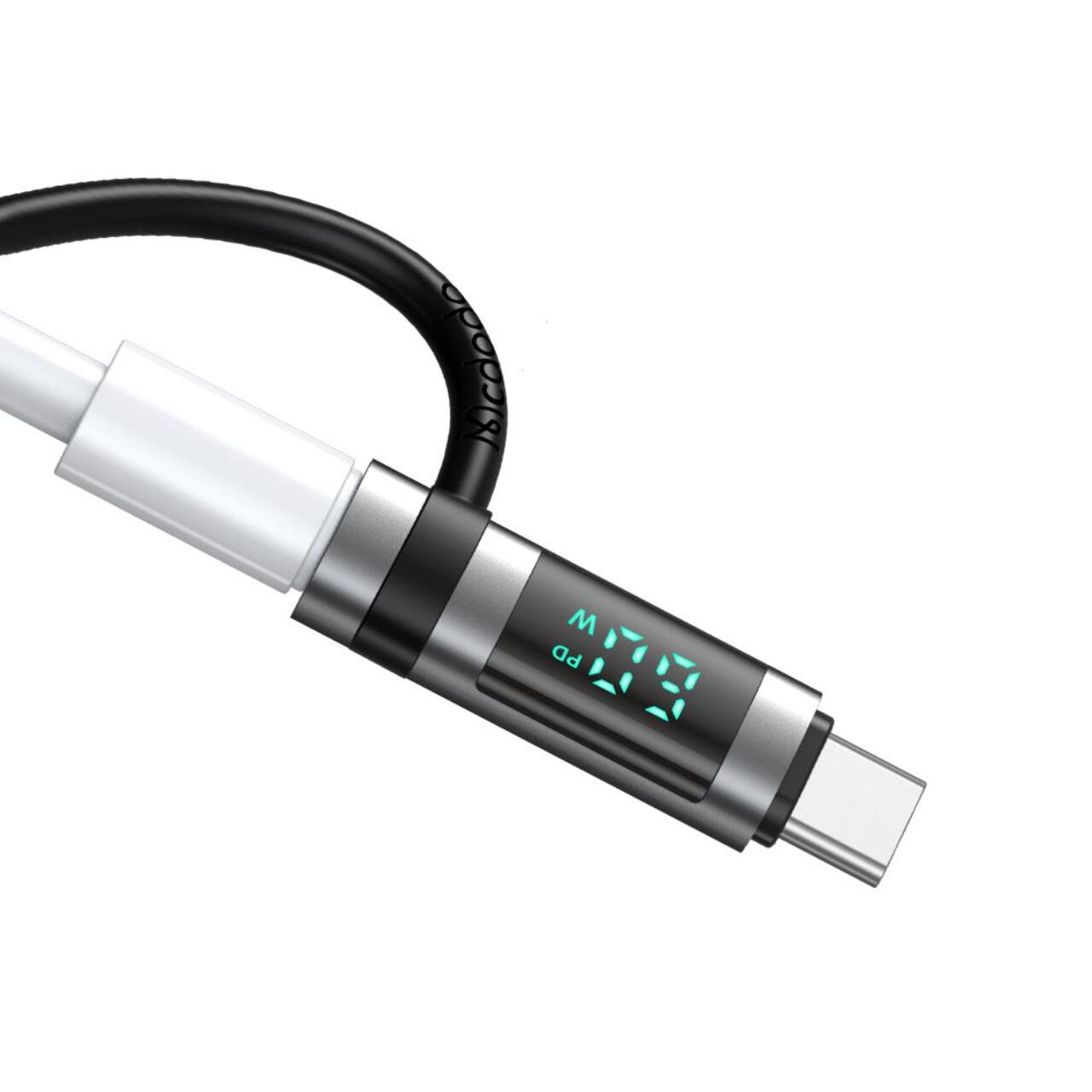 Mcdodo Adaptor Lightning la Type-C 60W, Pigeon Series, carlig din silicon, aliaj de aluminiu, afisaj LED HD, Negru [1]