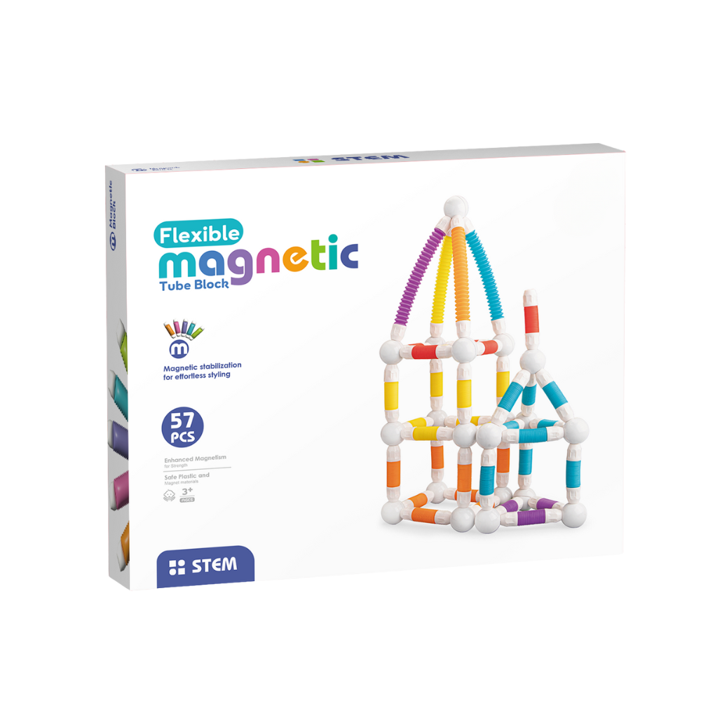 Jucării și Jocuri pentru copii - Set de constructie STEM magnetic -  Tuburi flexibile (57 piese)
