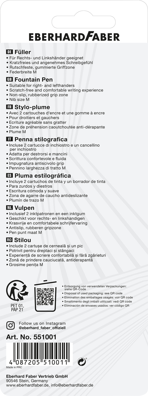 Blister stilou scolar nxt alb-negru + 2 cartuse cerneala + pic eberhard faber [1]